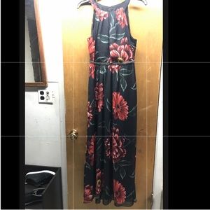 SLNY Floral Print Chiffon Maxi Dress